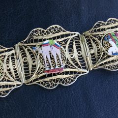 Vintage Egypt Bracelet  Filigree Egyptian Revival Panel Bracelet 7,2"
