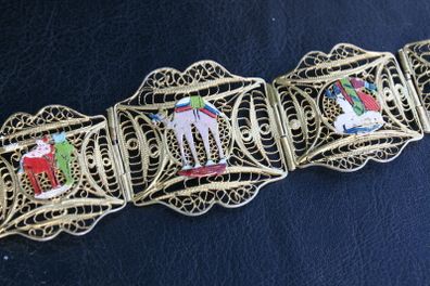 Vintage Egypt Bracelet  Filigree Egyptian Revival Panel Bracelet 7,2"