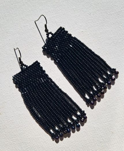 Pitch Black earrings, handbeaded