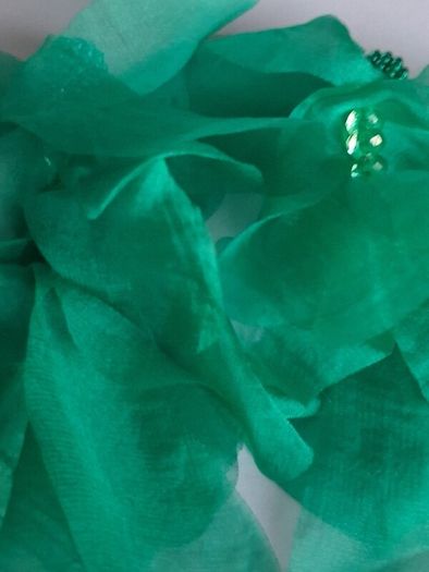 Green Pearl Cluster Stud Glass Inlay Extravagant Chiffon Petal Tassel Earrings