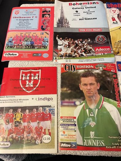 League of Ireland soccer programmes mostly Shelbourne any 5 for 10 euro