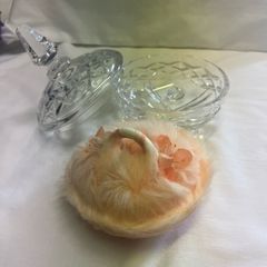 Antique crystal vanity powder holder and powder puff
