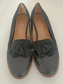 Black Glitter Tassel Loafers Size 6