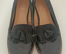 Black Glitter Tassel Loafers Size 6