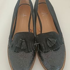 Black Glitter Tassel Loafers Size 6