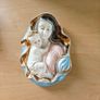 Pair of  glazed, gilt, porcelain Holy Family, infant Jesus Italian wall plaques, devotional item, Image 2