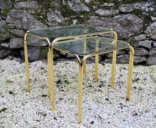 Mid-century glass top/brass tables