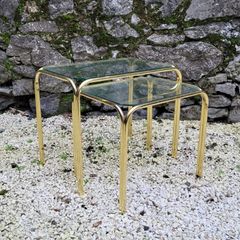 Mid-century glass top/brass tables