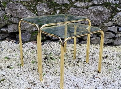 Mid-century glass top/brass tables