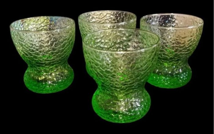 Vintage Harrods Green Textured Glass Bowls/Glasses