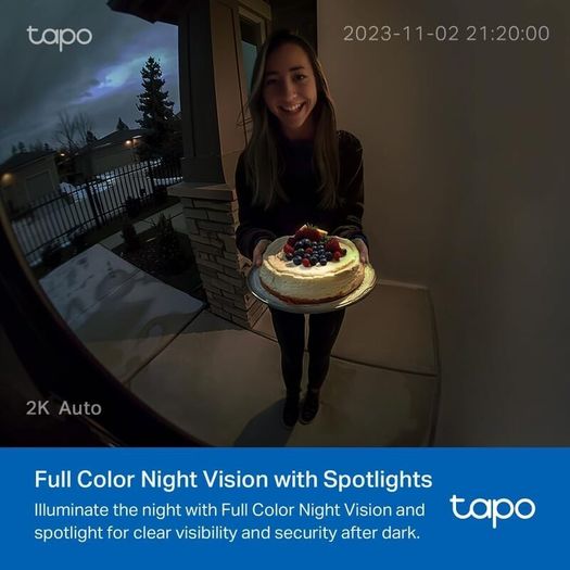 Tapo TD21 Battery Video Doorbell Wireless 2K 3MP Ultra-Clear Doorbell Camera, Ring Chime Included, Color Night, 160  DFOV Ultra-Wide, TP-Link Free AI Detection,IP65, 6-Month Battery,No Monthly Fee