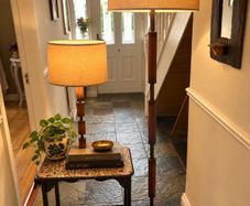Rare pair of David Hunt "Hunter" handmade leather floor & table lamps