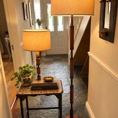 Rare pair of David Hunt "Hunter" handmade leather floor & table lamps