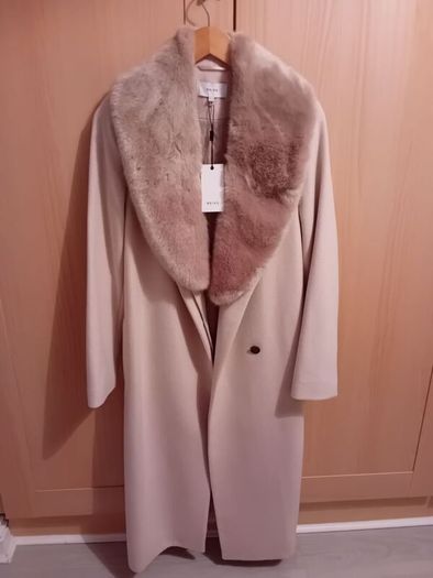 Reiss Long Wool Coat - Removable Faux Fur Collar - UK 10 BNWT RRP 475