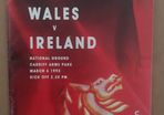 6th March 1993 Irish Rugby Football Union Programme. Wales V Ireland @ Cardiff Arms Park, Wales