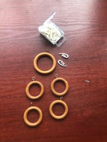 Wooden curtain rings with plastic hooks