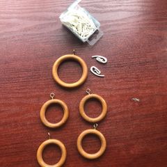 Wooden curtain rings with plastic hooks