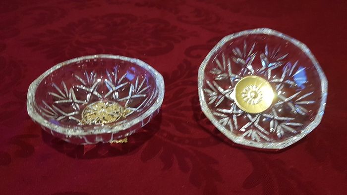 Killarney Crystal Cut Crystal Glass Congratulations On Your Wedding Lidded Jewelry Dish / Bowl With 22 Carat Gold Cover Handle and Footed Base Finishing Made In I