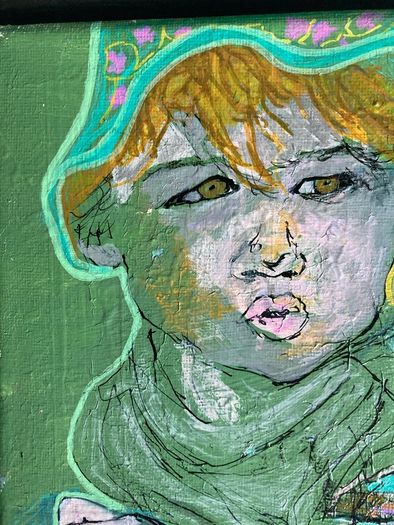 Framed Original Abstract Portrait of Baby Boy Toddler  Original Irish Art