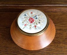 Vintage Wooden Circular Trinket / Jewlery Box w/floral embroidery top