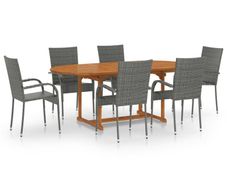7 Piece Garden Dining Set Poly Rattan Grey
