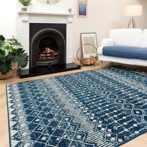Designer Traditional Striped Navy Blue Lounge Living Room Area Rug Distressed Geometric Easy Clean Bedroom Carpet Utility Hallway Kitchen Rugs 160cm x 230cm