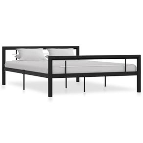 Bed Frame Black and White Metal 160x200 cm