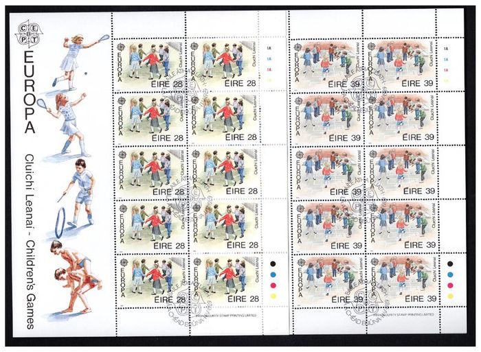 1989 Ireland Europa (Children's Games) Stamp Sheetlet with Baile Atha Cliath (Dublin) First Day cancel of 11/05/1989