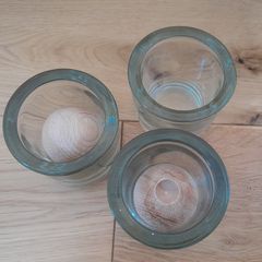 3 glasses and 2 wooden diffuser balls