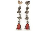 Vintage 925 Sterling Silver Garnet &amp; Marcasite Gothic Stud Earrings
