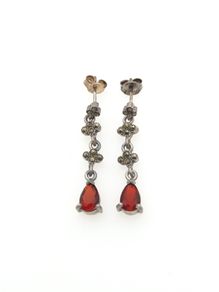 Vintage 925 Sterling Silver Garnet & Marcasite Gothic Stud Earrings