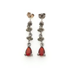 Vintage 925 Sterling Silver Garnet & Marcasite Gothic Stud Earrings