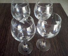 Wine Glasses with Etched Motif on Glass.