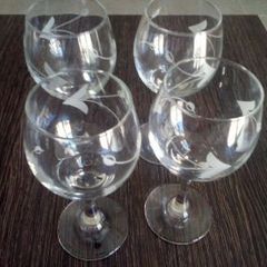 Wine Glasses with Etched Motif on Glass.