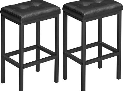 _Set of 2 Bar Stools 40 x 30 x 62 cm Backless PU Cover Easy Assembly Industrial Design Dining