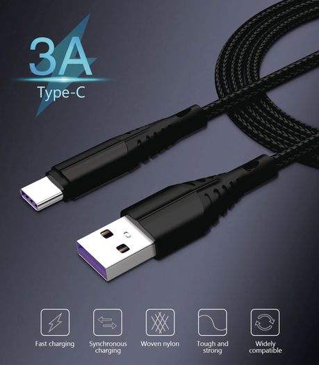 1/2/3 Meters USB-C Charging Lead For Samsung S9 S10+ S20+ Type C Charging Fast Charger Phone Cable Samsung