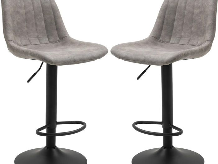 2-pack retro design bar stools, incl. footrest, height-adjustable, gas lift, Gray + Black