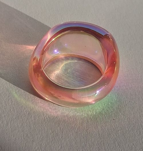Champagne Pink Pearly Iridescent Resin Ring