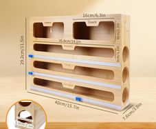 Foil Dispenser with Cutter, 5 in 1 Foil and Cling Film Dispenser, Roll Organizer Holder for Aluminum Foil, Cling Film, Wax Paper, Parchment Paper, Compatible with 15" Roll 2.2" Tall