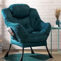 Comfy Chair for Living Room Bedroom Reading Chair Small Sofa Chairs Relax Arm Chairs with Steel Frame, Blue Green