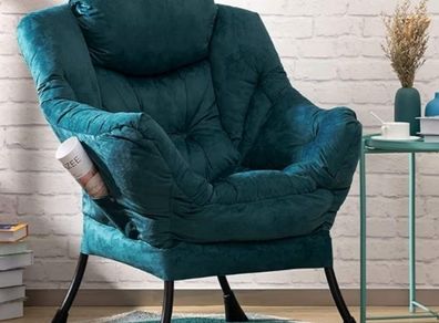 Comfy Chair for Living Room Bedroom Reading Chair Small Sofa Chairs Relax Arm Chairs with Steel Frame, Blue Green