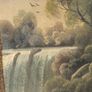 Antique framed signed quaint waterfall scene, D18 Image 6