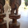 lovely pair of wooden african art handcrafted candlessticks Image 2