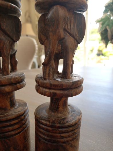 lovely pair of wooden african art handcrafted candlessticks