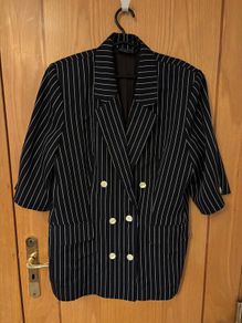 Vintage Navy Pinstripe Half Sleeve Double Breasted Blazer