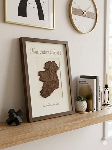 Home is Where the Heart Is Handcrafted Walnut Ireland Shadow Box Frame with Gift Box