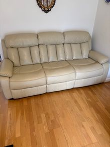 Cream leather sofa with 2 armchairs