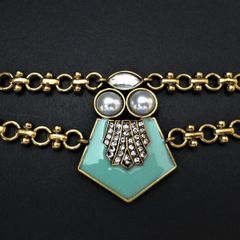 Art Deco Vintage Style Mint Enamel Faux Pearl Gold Bracelet