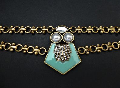 Art Deco Vintage Style Mint Enamel Faux Pearl Gold Bracelet