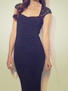 Lauren Ralph Lauren dress midnight blue with open back. Square neck, sequin lace cap sleeves,ruching, open back, concealed side zip closure. In great condition-only worn once.